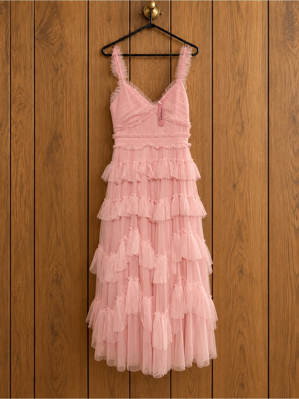 NWT Rosedress Blush Pink Tiered Ruffle Tulle Maxi Dress M Formal Prom